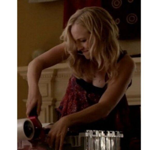 ASO CAROLINE FORBES THE VAMPIRE DIARIES Peplum Sheer Chiffon Top EUC - Picture 2 of 4